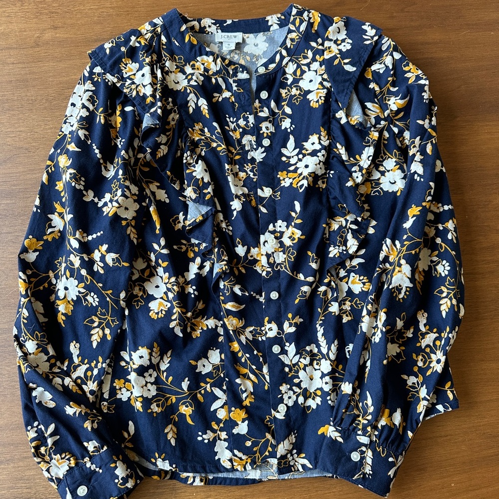 J. Crew Factory Navy Floral Button-Up Blouse
